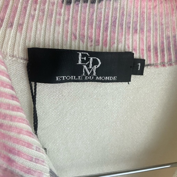 NWT Etoile Du Monde Watercolor Scenic Print Zip Sweater Jacket Soft Multicolor - Picture 2 of 9